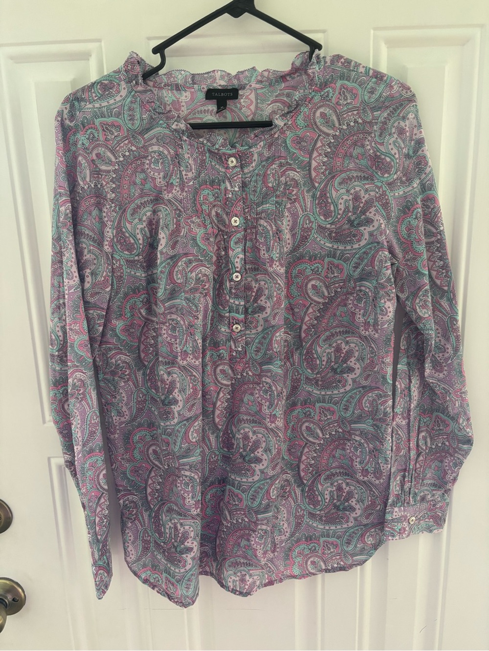 Talbots Lavender and Teal Paisley Button-Down Shirt - S